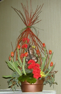 Floral arrangement with red osier dogwood